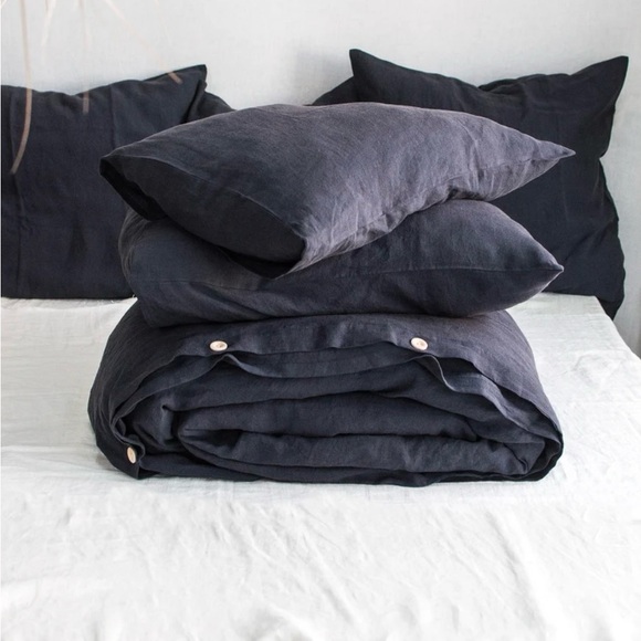100% Natural Linen Graphite Blue Queen Bedding Set - Picture 3 of 7